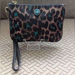 COACH Ocelot Exotic Leopard Jade Animal Print Wristlet EUC